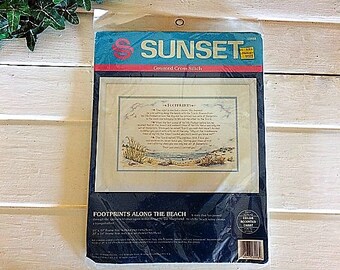 Footprints Cross Stitch Kit, Vintage Cross Stitch, Counted Cross Stitch Kit, Footprints Along the Beach Kit, 90s Cross Stitch, Needlepoint