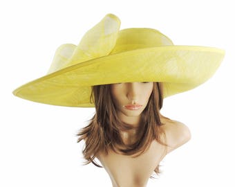 Yellow Big Sinmay Hat for Kentucky Derby, Weddings, Ascot, Garden Parties