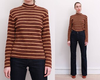 90s Striped Ribbed Mock Turtleneck Sweater / M