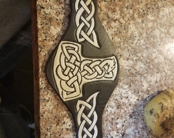 Tooled leather celtic hammer cuff