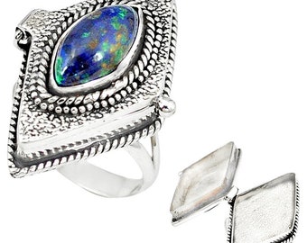 Beautiful .925 SS Azurite, Malachite & Chrysocolla Poison Ring~Size 8.5