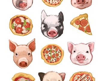 Fine Art Print - Pigs and Pizza Illustration