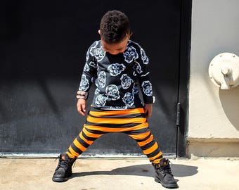 Baby Harem SHORTS or PANTS Orange and Black Stripe, Toddler Harem Shorts, Cool Kid Clothes, Halloween Pants, Toddler Halloween, Costume