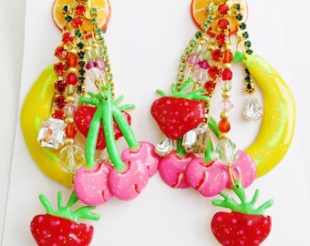 Brand New Never Worn Lunch At The Ritz Tutti Fruity Clip Earrings