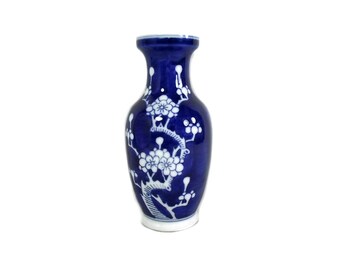 Vintage Chinese Blue and White Vase with Prunus Design, Porcelain Vase, Chinese Hawthorn, Chinoiserie Vase, Cobalt Blue Chinoiserie Decor