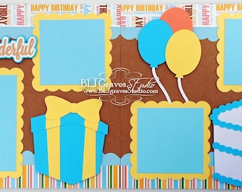 2 Premade First Birthday Boy Baby Scrapbook Pages 12x12 Layout Paper Piecing Handmade 49