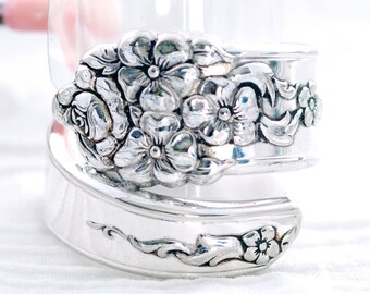 Vintage Spoon Ring - Moss Rose Spoon Ring - Spoon Ring - Spoon Jewelry - Silverware Ring - Silverware Jewelry - Floral Spoon Ring (mcf 068)