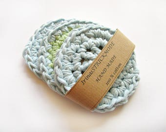 Spa gift set Blue face scrubbies Crochet scrubbies Set of 3 face cloth Makeup pad removers rounds Cotton scrubbies set facial cleansing pad