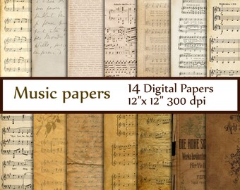 Antique Music Digital Papers: "MUSIC PAPERS" Music sheet Vintage Paper Music Backgrounds Rustic Antique Music Sheets Decoupage papers