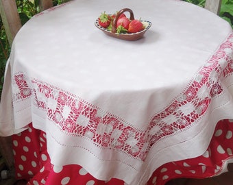 lovely vintage drawn thread spider web lace tablecloth 36x36 inches