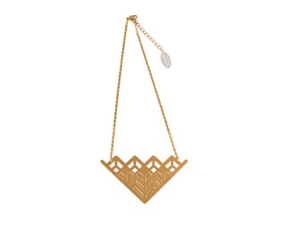 Necklace Edmée large geometric art deco brass gold
