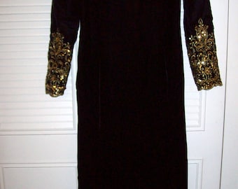 Vintage Victor Costa Evening "Red Carpet" Long Black Velvet Dress Size 6 - 8