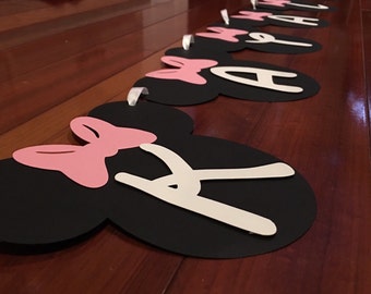 Minnie Mouse Banner, Disney Banner, Glitter Banner, Bunting, Minnie Mouse Birthday, Minnie Mouse Baby Shower