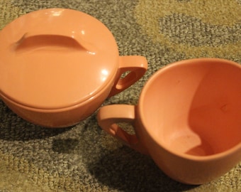 Vintage Mauve-Colored Melamine Textured PROLON WARE-Brand Manufactured Cream and Sugar Set