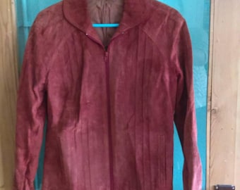 Vintage 1970s rust orange real pig suede jacket coat 12 14