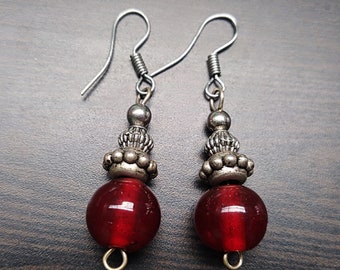 Red with Silver Accent Earrings