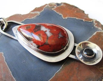 Morgan Hill Poppy Jasper and Onyx Modern Pendant in Sterling Silver Necklace Jewelry