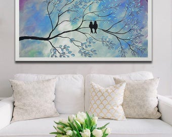 Abstract Birds Giclee, Birds print, colorful print, art print, abstract blue print, love birds print,print on canvas, blue birds giclee