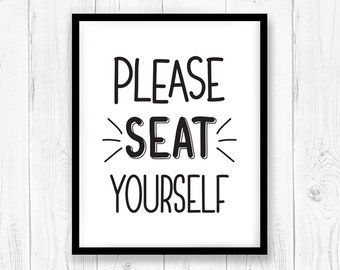 Please seat yourself print, Bathroom wall decor, Printable bathroom sign svg, Funny Bathroom Signs, Cricut silhouette svg dxf cut, Washroom