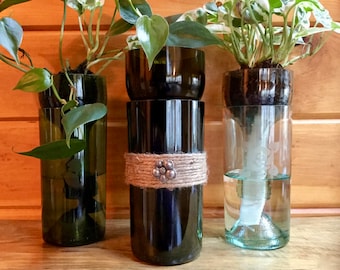 Wine Bottle Planter-Brown Glass