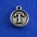 4 pieces Letter 'T' Antique Silver Round Alphabet/Letter Pendants 13mm - AS-B0085881