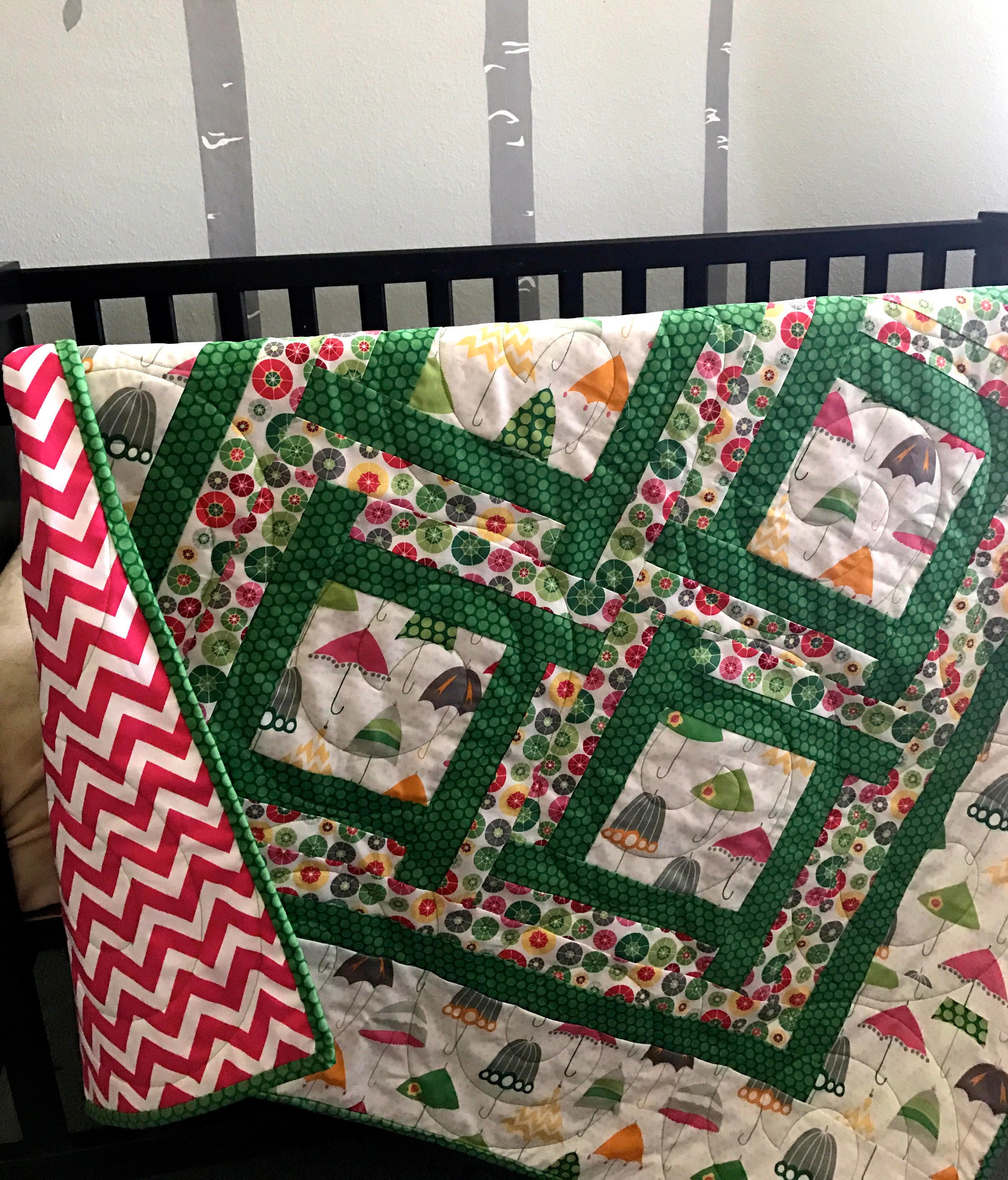 Baby or toddler girl handmade quilt Rainy Days and
