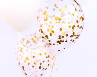 Gold Confetti Balloons Gold Confetti Clear Balloons Gold Glitter Balloons Event Decorations Custom Balloons Gold Wedding Confetti Square
