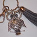 Large Tibetan Silver Owl Dark Gray Tassel Keychain Purse Charm Key Chain