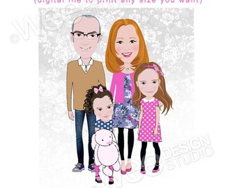 DIGITAL ONLY VERSION Custom Family Portrait illustration Drawing. Birthday Gift-Housewarming-Anniversary-Christmas.