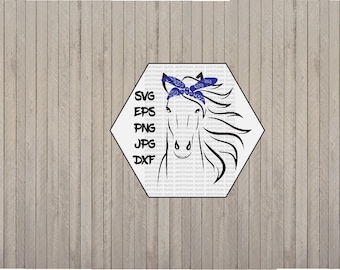 Horse Face Bandana Country Farm - svg, jpg, png, eps, dxf cut file commercial use - Great for mugs, tanks, t-shirts, decals, cup designs