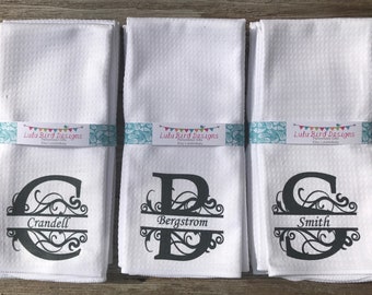 Set (4) personalized kitchen towels-wedding shower-housewarming gift