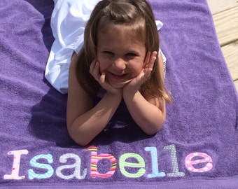 Personalized Beach Towel- Girls Boys- Bath Towel- Appliqued Childrens