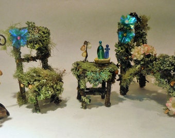 FAIRYS BEDROOM FURNITURE Set with Fairy Bed, Fairy Chair, Fairy Side Table, Fairy Floor Lamp