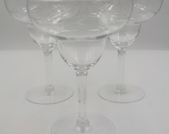 Set of 3 Princess House Margarita Glasses - Heritage Pattern - Crystal - Cut Crystal - Elegant