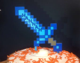 Customized Pixelated Miner Diamond Sword Cake Topper