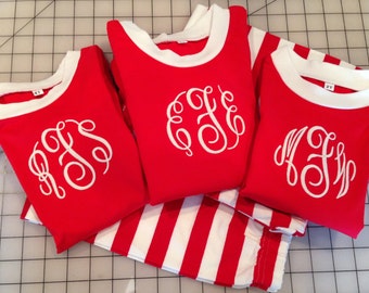 Children's Personalized Pajamas, Monogrammed Pajamas, Christmas Pajamas, Striped Pajamas, Family Matching Pajamas, Ship Now