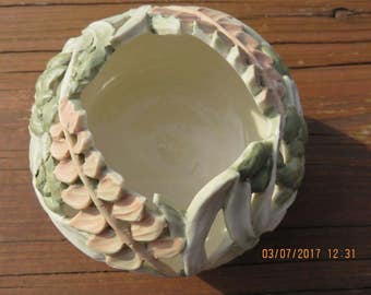 SALE -Jeanne van Spijker Art Pottery Luminary Candle Holder Bowl Floral Design