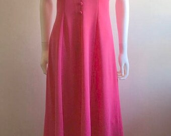 1970s Dress / Maxi / Halterneck / Hot Pink / M