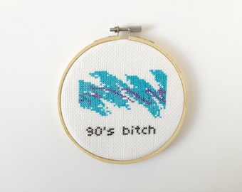 90s Bitch Cross Stitch, Solo Cup Jazz Print, 90s Nostalgia, Home Decor, Nineties, Gifts for Her, Retro, Feminist Art, Wall Hanging