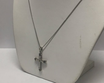 Vintage Sterling Silver Marcasite Cross Pendant Necklace Signed N/C