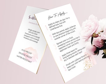 Lipsense How To Apply, Lipsense Apply Instruction Business Card, Editable PDF, Lipsense Blush Design, Lipsense Application Card