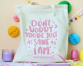 Luna Lovegood Tote Bag. Book Bag. Witchcraft and Wizardry. Magic Tote Bag. Literary Gifts. Book Lover Gifts. Bookworm. Magic Spells. Wizard