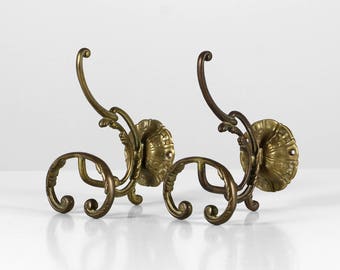 Large brass hooks, Art Nouveau hooks, brass wall hooks, wardrobe hooks, gold entryway hooks