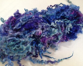 Handspun art yarn - tailspun British Wensleydale locks, handdyed in shades or blues and purples