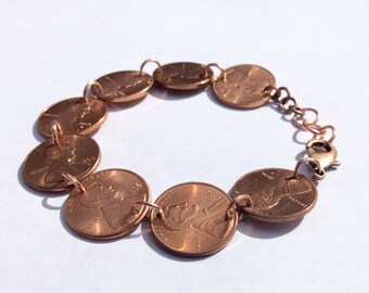 Custom, Made to Order, 1988 Copper Bracelet, 1998 Coin Bracelet, 2008 Penny Bracelet, Anniversary Gift, For Her, For Him, Birthday Gift