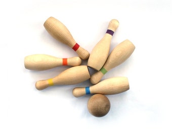 Gifts for Kids - Wooden Toy Bowling Set - Waldorf Toys - Montessori Natural Toys - Organic Local Sustainable