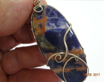 Natural African sodalite pendant in sterling silver 925-FREE SHIPPING