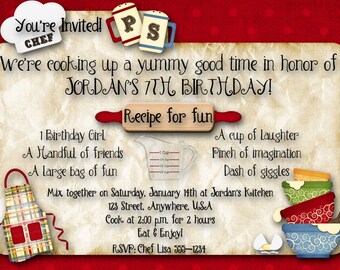 Cooking, Baking Birthday Party Invitation