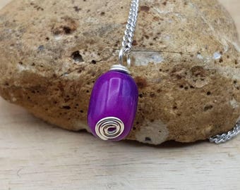 Rare purple Sugilite pendant. Crystal Reiki jewelry. Wire wrapped pendant uk. Semi precious stone. 18x13mm barrel stone