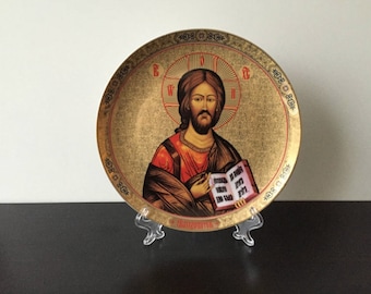 Russian icon Saint John the Baptist. Icon on porcelain plate. Plate decor. Decorative plate from Elan Gallery. Vintage plate.